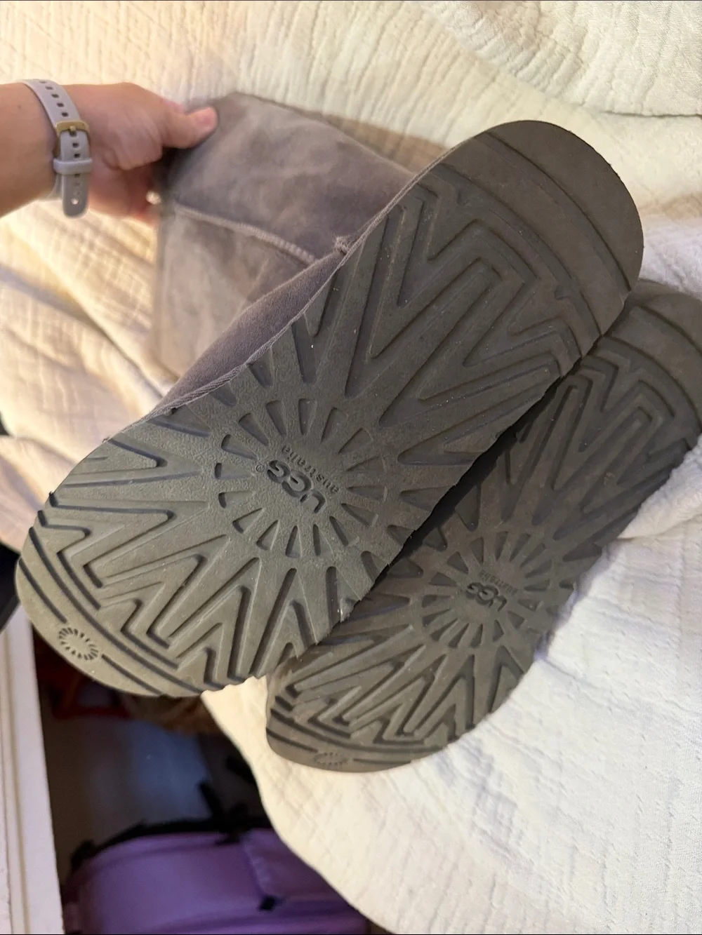 UGG Tall Button-Trim Shearling Boots in Gray